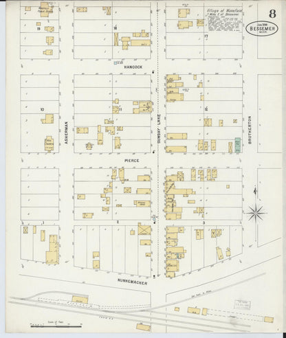 Sanborn Fire Insurance Map from Bessemer, Gogebic County, Michigan (1898), Sheet #0008 - Complete Map Set gallery image, historic Sanborn map, vintage wall art, Michigan Michigan