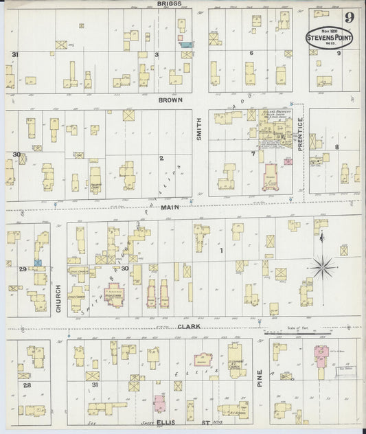 Sanborn Fire Insurance Map from Stevens Point, Portage County, Wisconsin (1891), Sheet #0009 - Historic Sanborn Fire Insurance Map Print, vintage old map wall art, antique decor, genealogy gift, Wisconsin Wisconsin map