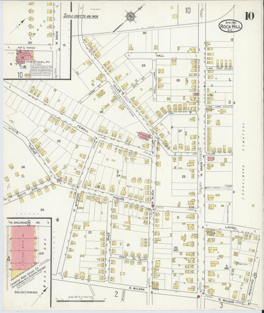 Sanborn Fire Insurance Map from Rock Hill, York County, South Carolina (1916), Sheet #0010 - Historic Sanborn Fire Insurance Map Print, vintage old map wall art, antique decor, genealogy gift, South Carolina South Carolina map