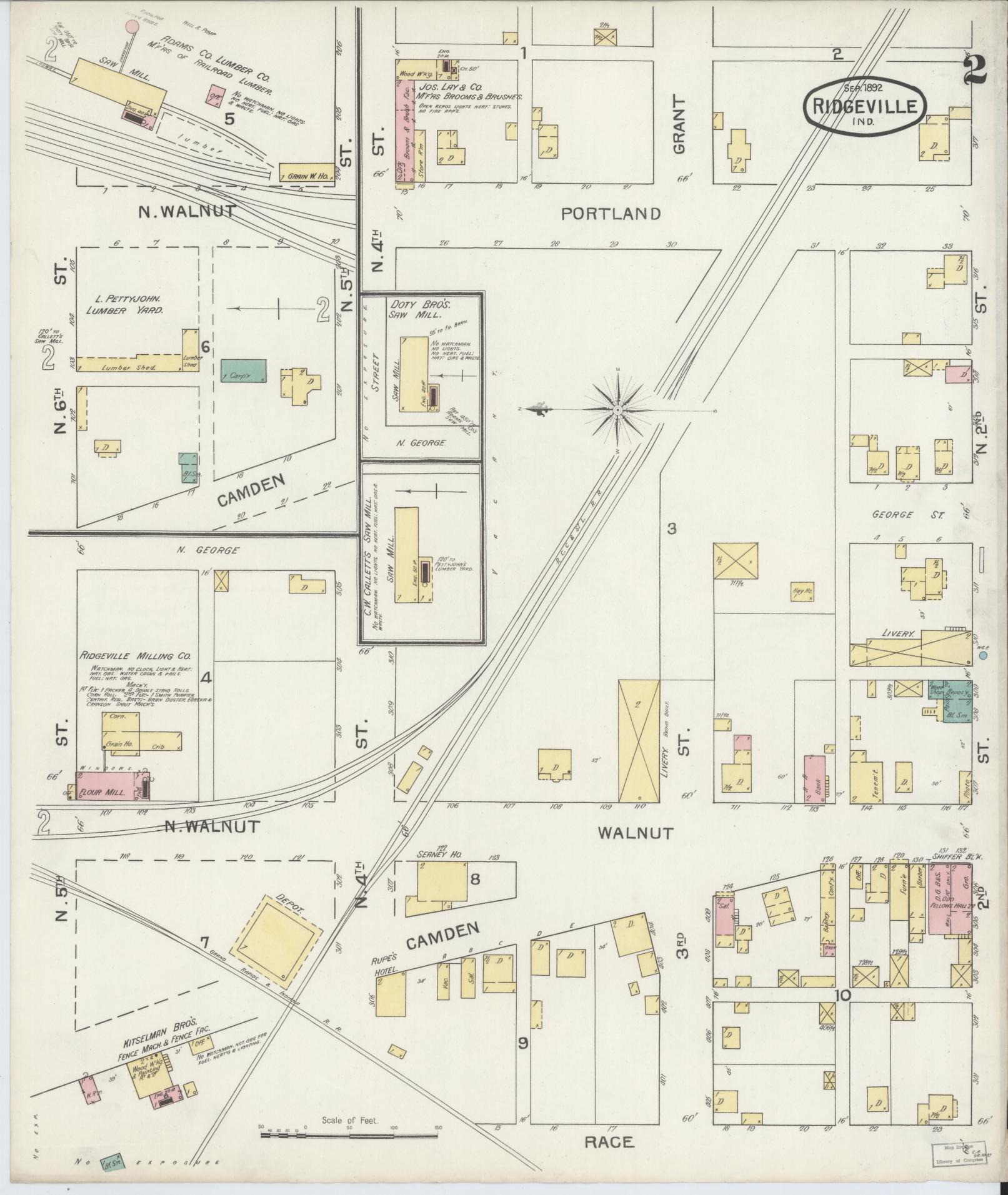 Sanborn Fire Insurance Map from Ridgeville, Randolph County, Indiana (1892), Sheet #0002 - Complete Map Set gallery image, historic Sanborn map, vintage wall art, Indiana Indiana