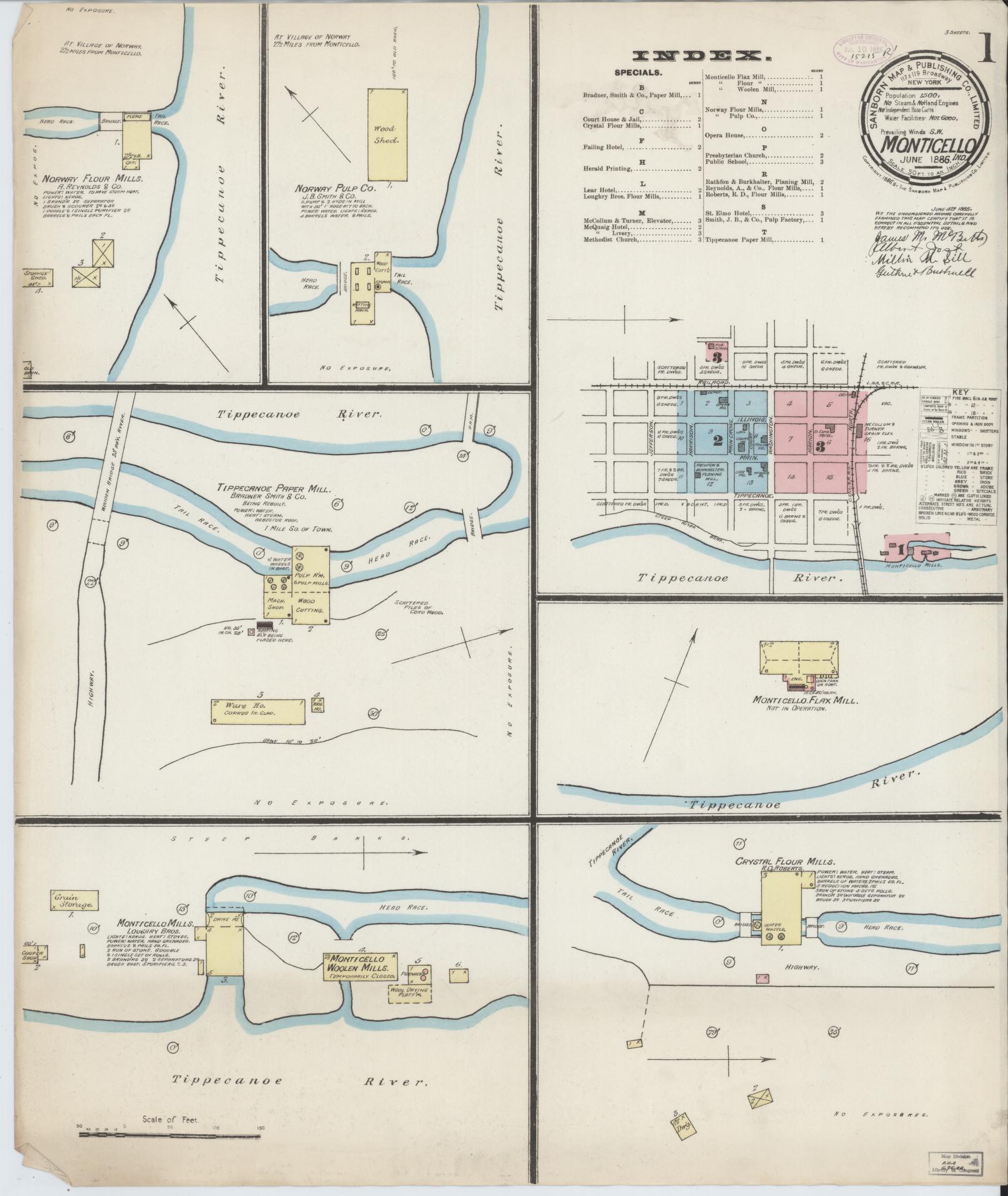 Sanborn Fire Insurance Map from Monticello, White County, Indiana. (1886) – Historic Sanborn Fire Insurance Map Print