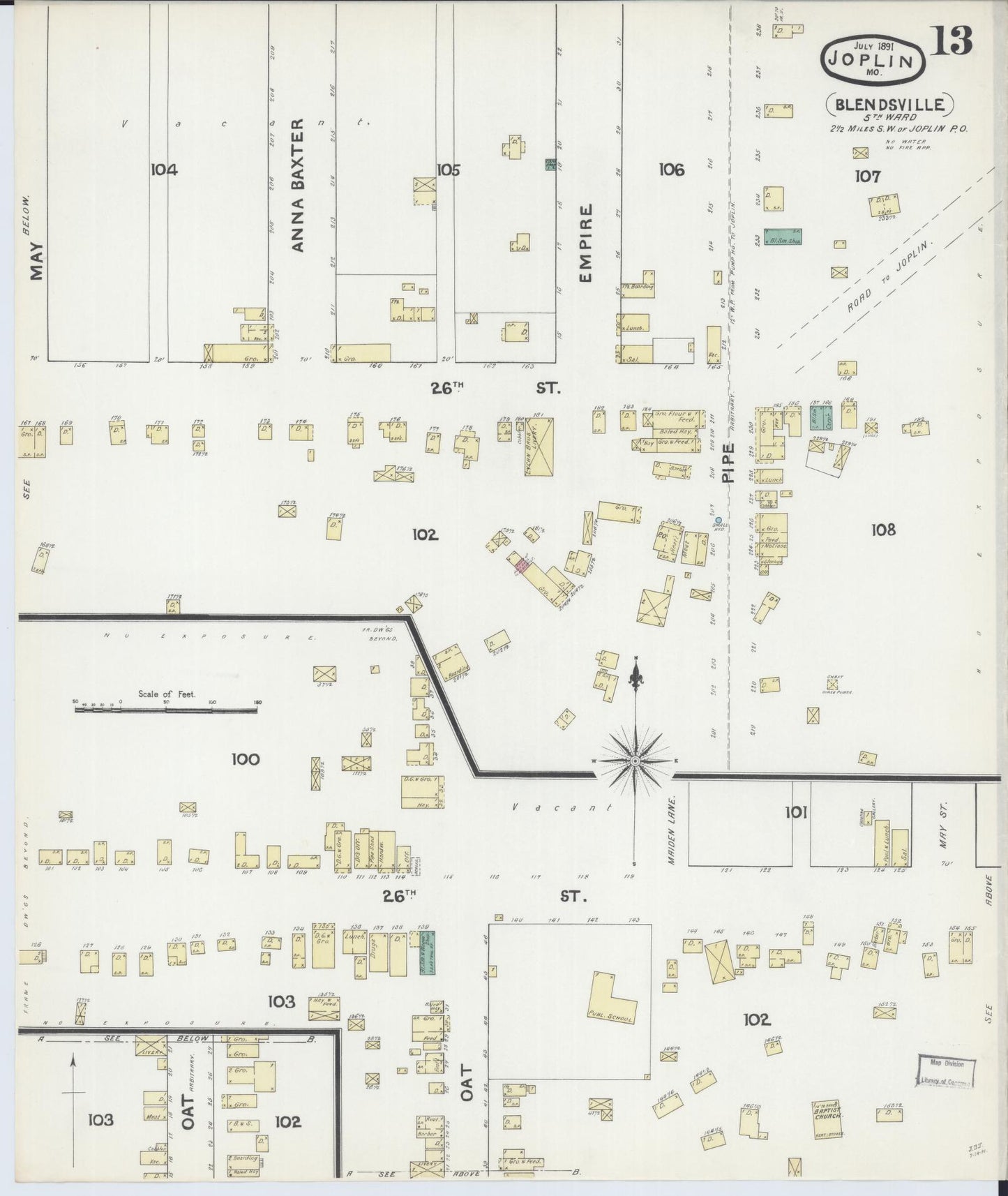 Sanborn Fire Insurance Map from Joplin, Jasper County, Missouri (1891), Sheet #0013 - Complete Map Set gallery image, historic Sanborn map, vintage wall art, Missouri Missouri