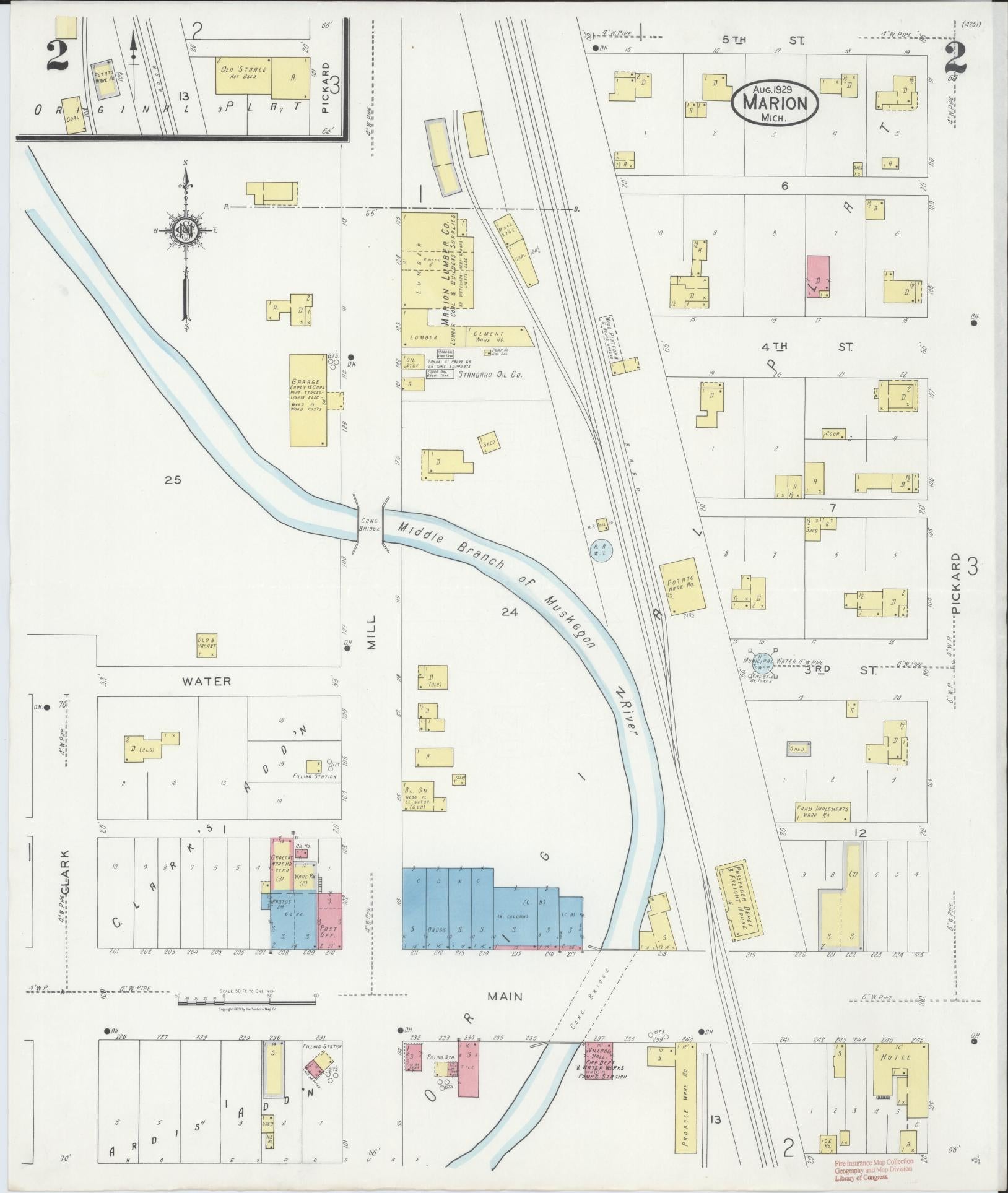 Sanborn Fire Insurance Map from Marion, Osceola County, Michigan (1929), Sheet #0002 - Complete Map Set gallery image, historic Sanborn map, vintage wall art, Michigan Michigan