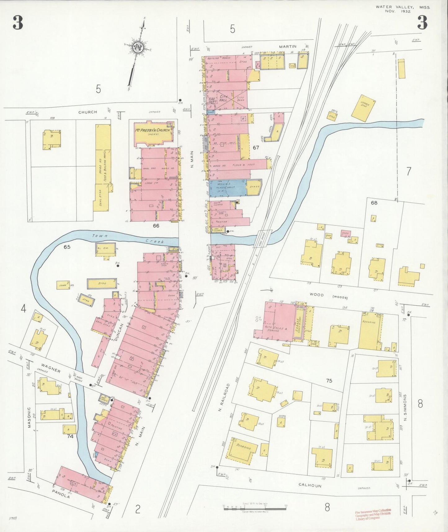 Sanborn Fire Insurance Map from Water Valley, Yalobusha County, Mississippi (1932), Sheet #0003 - Complete Map Set gallery image, historic Sanborn map, vintage wall art, Mississippi Mississippi