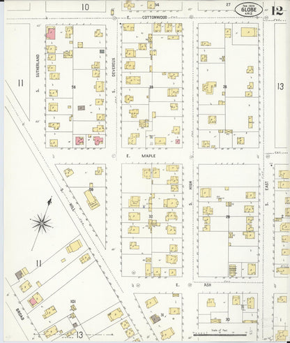 Sanborn Fire Insurance Map from Globe, Gila County, Arizona (1909), Sheet #0012 - Complete Map Set gallery image, historic Sanborn map, vintage wall art, Arizona Arizona