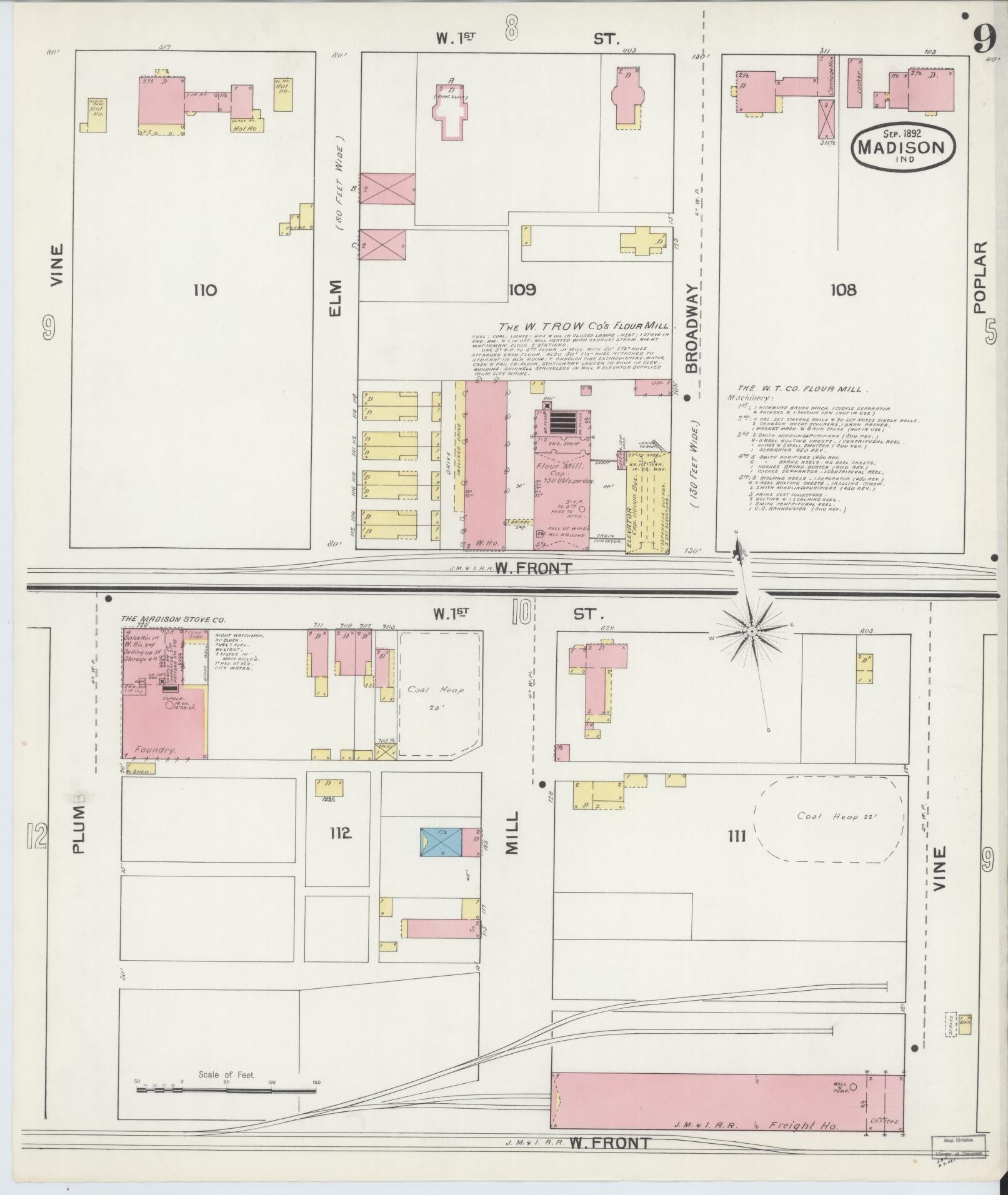 Sanborn Fire Insurance Map from Madison, Jefferson County, Indiana (1892), Sheet #0009 - Complete Map Set gallery image, historic Sanborn map, vintage wall art, Indiana Indiana