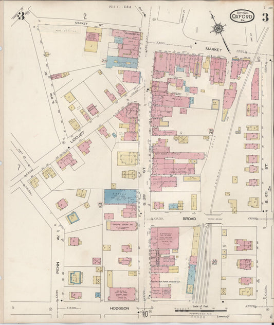 Sanborn Fire Insurance Map from Oxford, Chester County, Pennsylvania (1940), Sheet #0003 - Historic Sanborn Fire Insurance Map Print, vintage old map wall art, antique decor, genealogy gift, Pennsylvania Pennsylvania map