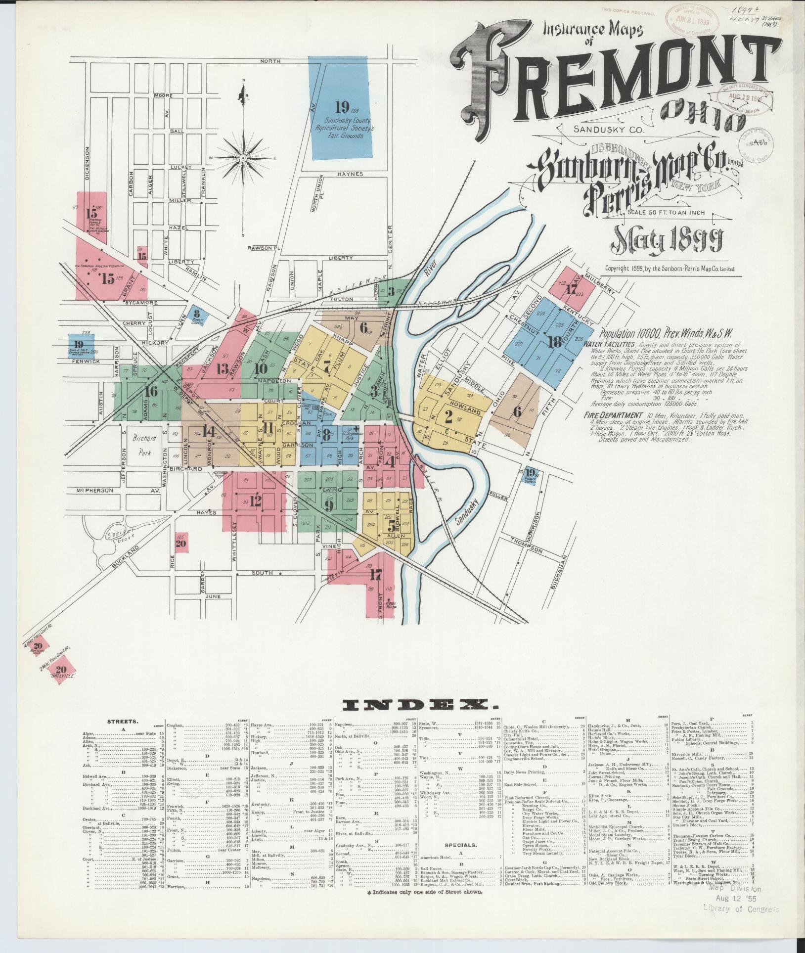 Sanborn Fire Insurance Map from Fremont, Sandusky County, Ohio (1899), Sheet #0001 - Complete Map Set gallery image, historic Sanborn map, vintage wall art, Ohio Ohio