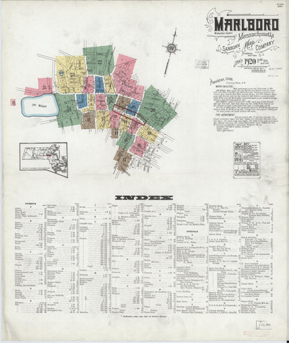 Sanborn Fire Insurance Map from Marlborough, Middlesex County, Massachusetts (1920), Sheet #0001 - Historic Sanborn Fire Insurance Map Print, vintage old map wall art, antique decor, genealogy gift, Massachusetts Massachusetts map
