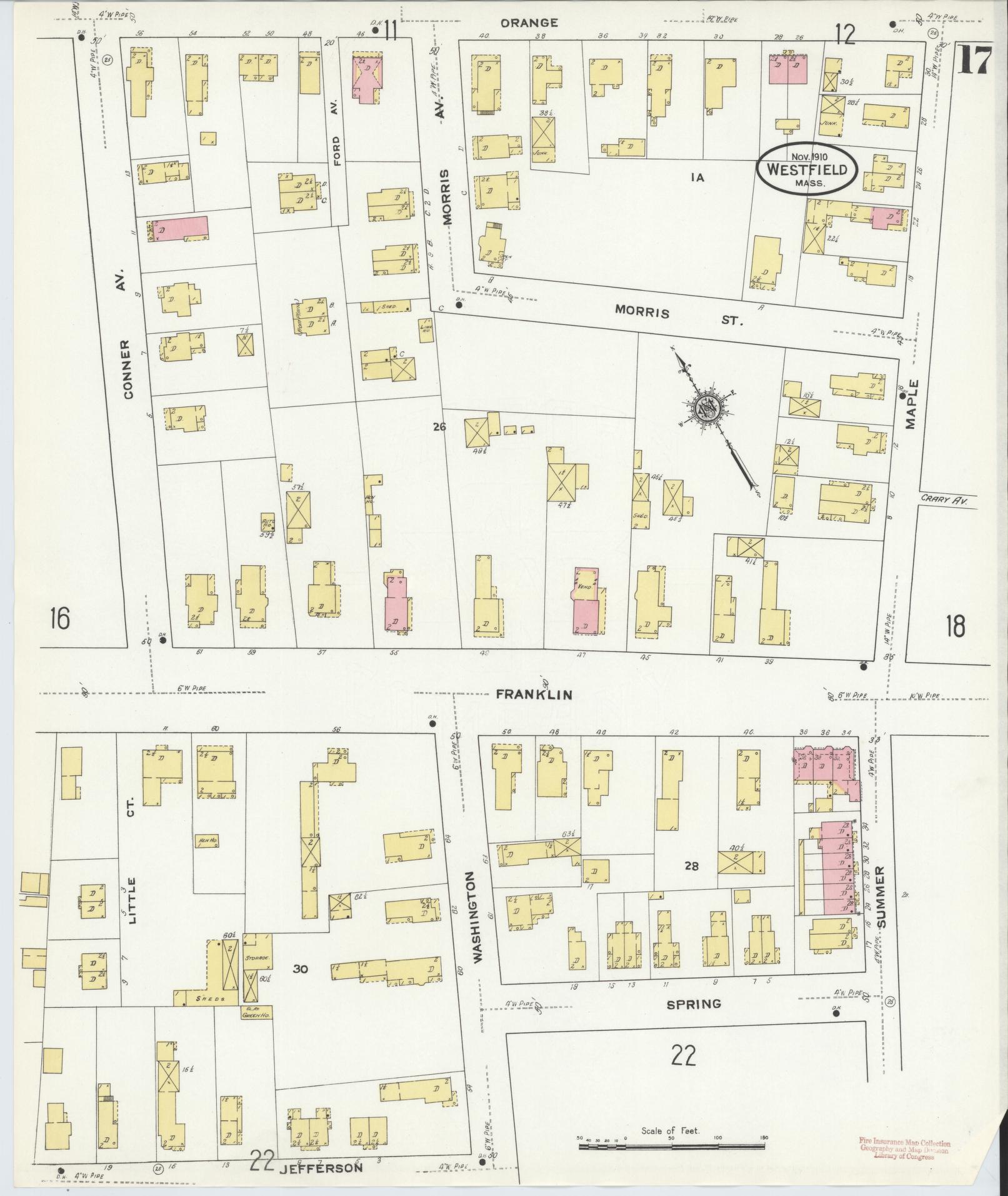 Sanborn Fire Insurance Map from Westfield, Hampden County, Massachusetts (1910), Sheet #0017 - Complete Map Set gallery image, historic Sanborn map, vintage wall art, Massachusetts Massachusetts