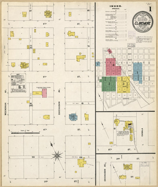 Sanborn Fire Insurance Map from Claremore, Rogers County, Oklahoma (1903), Sheet #0001 - Historic Sanborn Fire Insurance Map Print, vintage old map wall art, antique decor, genealogy gift, Oklahoma Oklahoma map