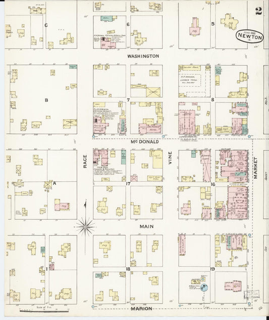 Sanborn Fire Insurance Map from Newton, Jasper County, Iowa (1888), Sheet #0002 - Historic Sanborn Fire Insurance Map Print, vintage old map wall art