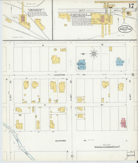 Sanborn Fire Insurance Map from Anniston, Calhoun County, Alabama (1905), Sheet #0017 - Historic Sanborn Fire Insurance Map Print, vintage old map wall art, antique decor, genealogy gift, Alabama Alabama map