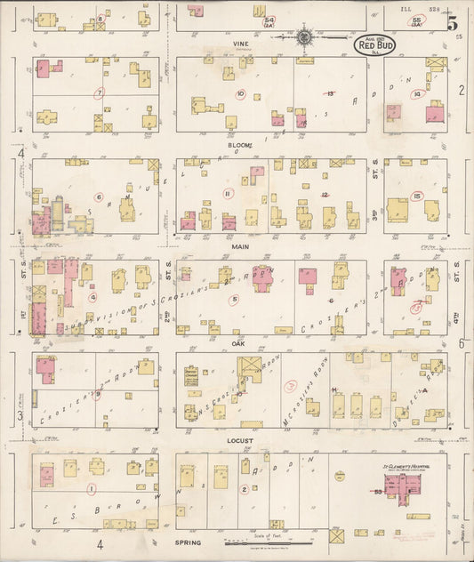 Sanborn Fire Insurance Map from Red Bud, Randolph County, Illinois (1932), Sheet #0005 - Historic Sanborn Fire Insurance Map Print, vintage old map wall art, antique decor, genealogy gift, Illinois Illinois map