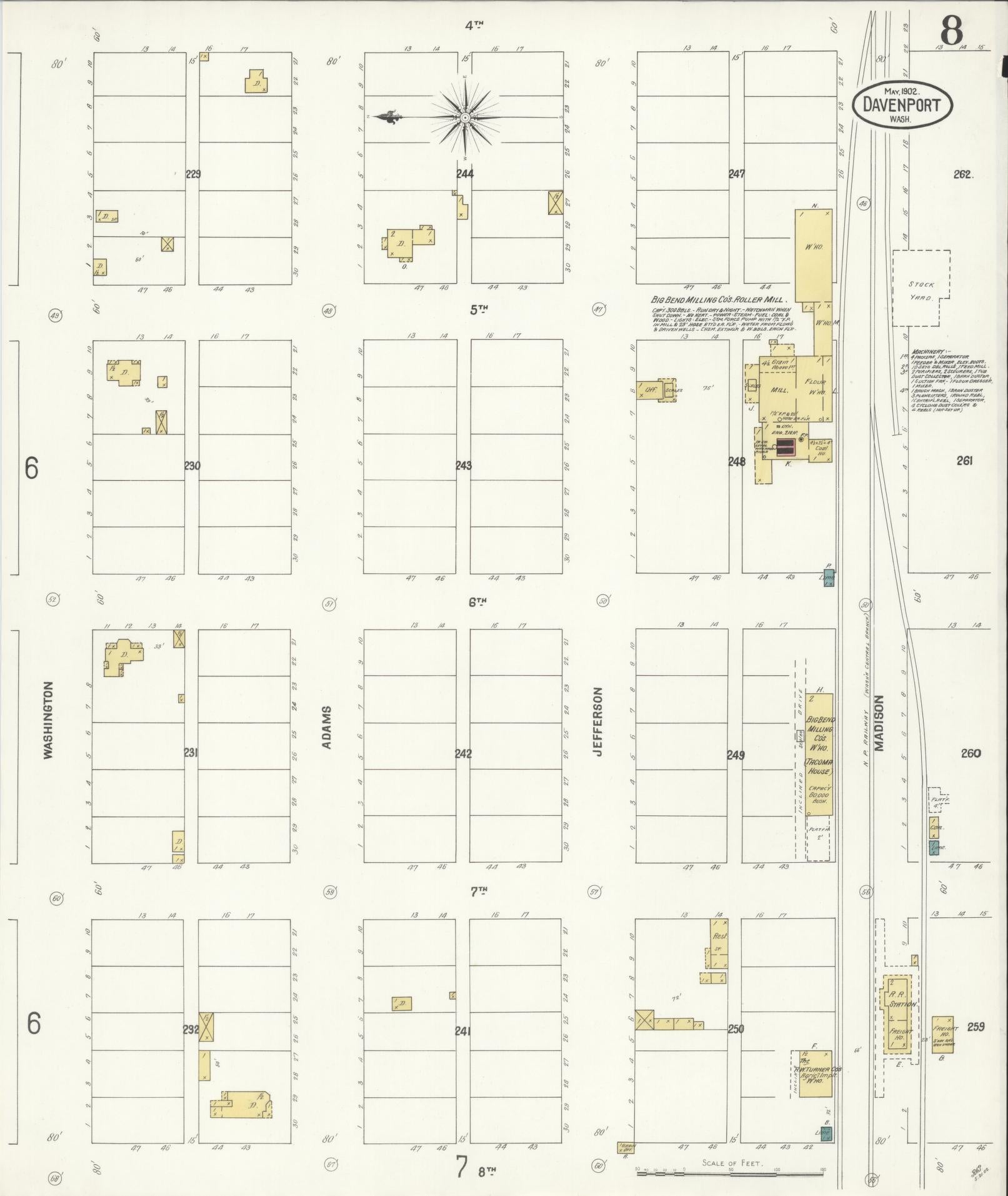 Sanborn Fire Insurance Map from Davenport, Lincoln County, Washington (1902), Sheet #0008 - Complete Map Set gallery image, historic Sanborn map, vintage wall art, Washington Washington