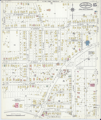 Sanborn Fire Insurance Map from Independence, Jackson County, Missouri (1916), Sheet #0015 - Historic Sanborn Fire Insurance Map Print, vintage old map wall art, antique decor, genealogy gift, Missouri Missouri map