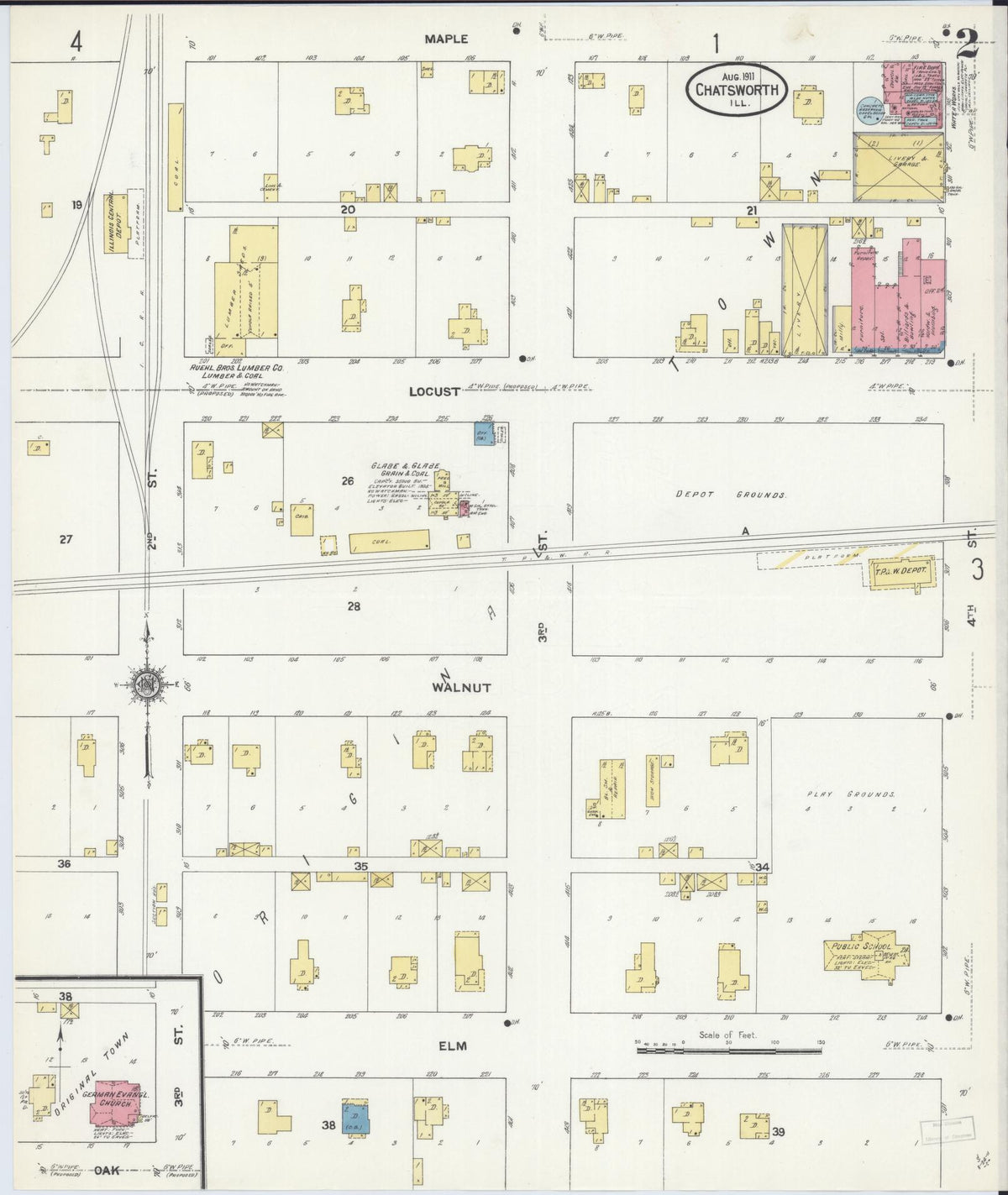 Sanborn Fire Insurance Map from Chatsworth, Livingston County, Illinois (1911), Sheet #0002 - Historic Sanborn Fire Insurance Map Print, vintage old map wall art, antique decor, genealogy gift, Illinois Illinois map