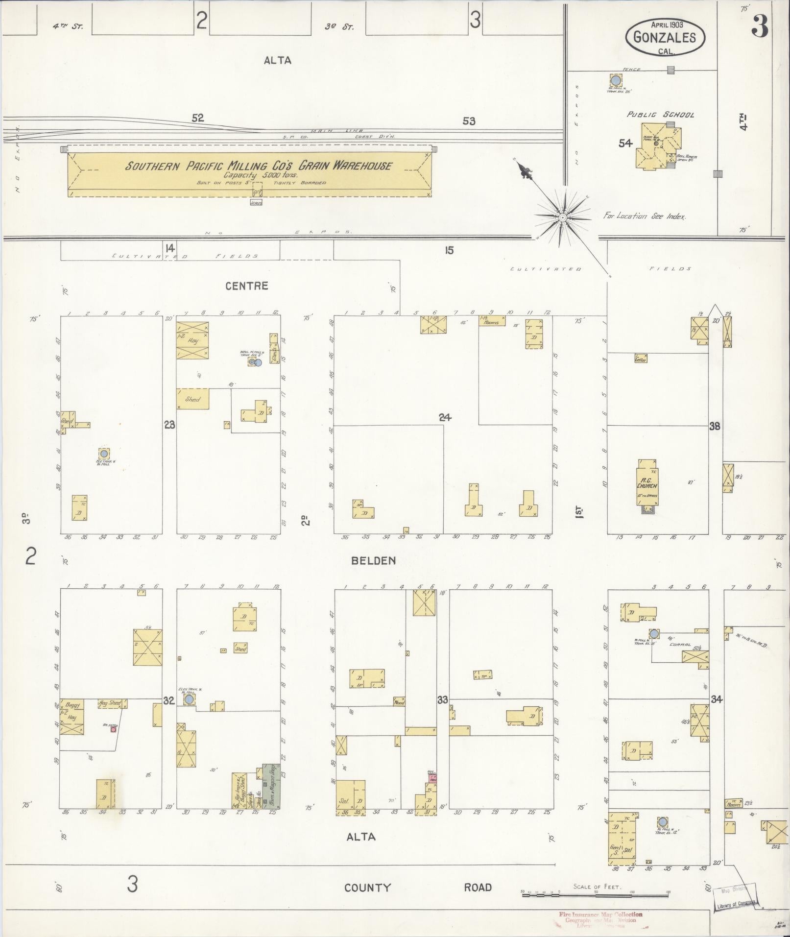 Sanborn Fire Insurance Map from Gonzales, Monterey County, California (1903), Sheet #0003 - Historic Sanborn Fire Insurance Map Print, vintage old map wall art, antique decor, genealogy gift, California California map