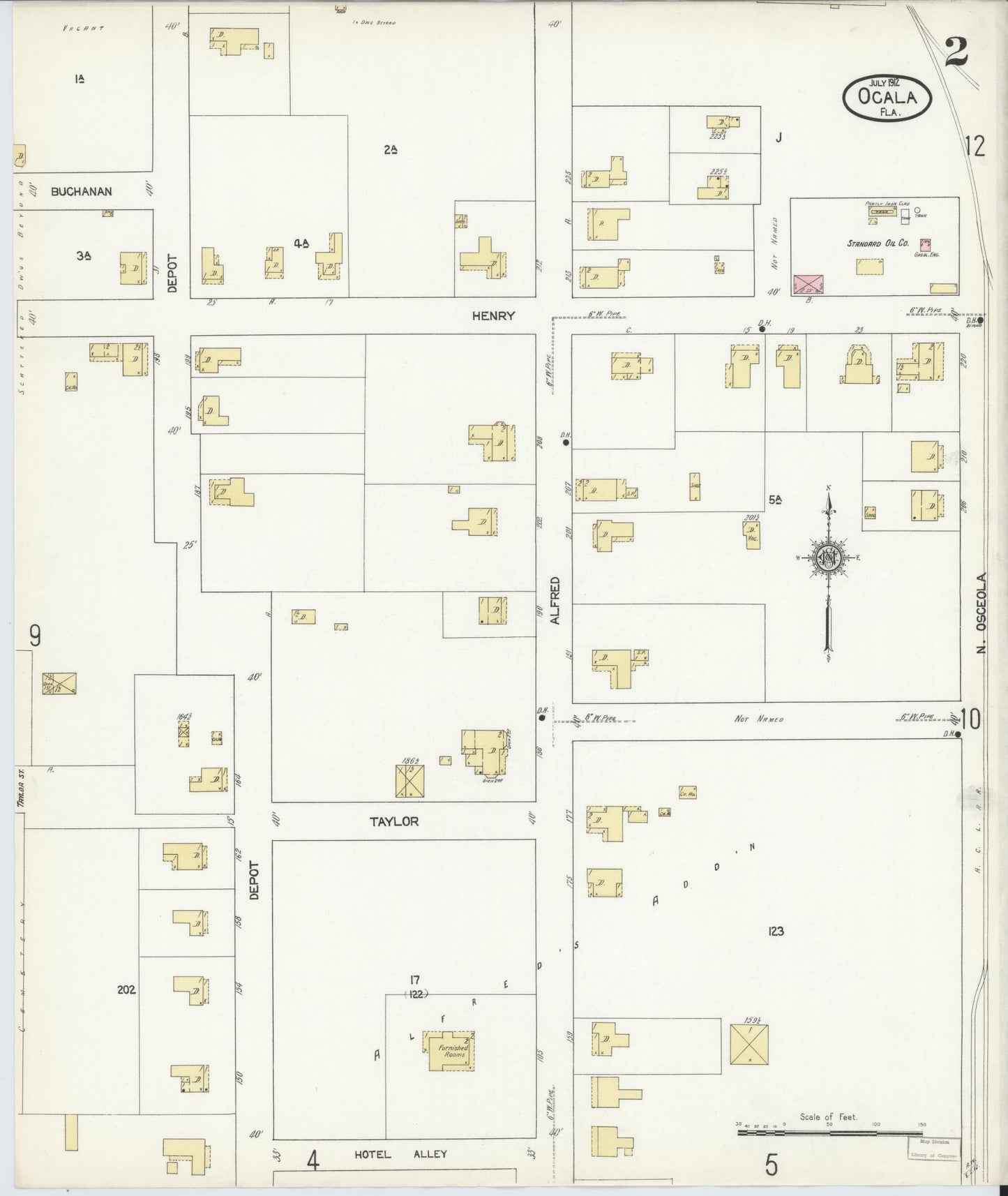 Sanborn Fire Insurance Map from Ocala, Marion County, Florida (1912), Sheet #0002 - Historic Sanborn Fire Insurance Map Print, vintage old map wall art, antique decor, genealogy gift, Florida Florida map