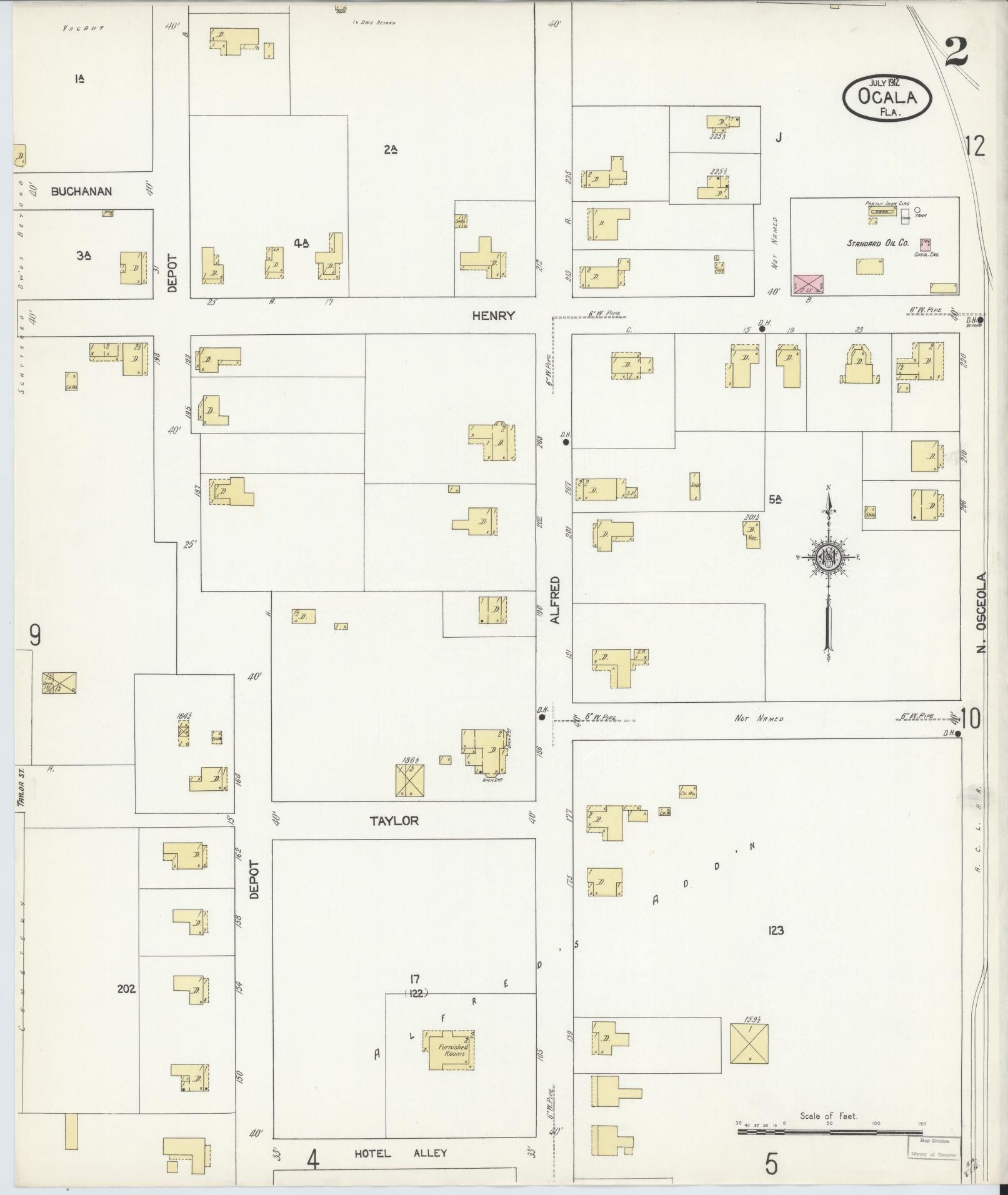 Sanborn Fire Insurance Map from Ocala, Marion County, Florida (1912), Sheet #0002 - Historic Sanborn Fire Insurance Map Print, vintage old map wall art, antique decor, genealogy gift, Florida Florida map