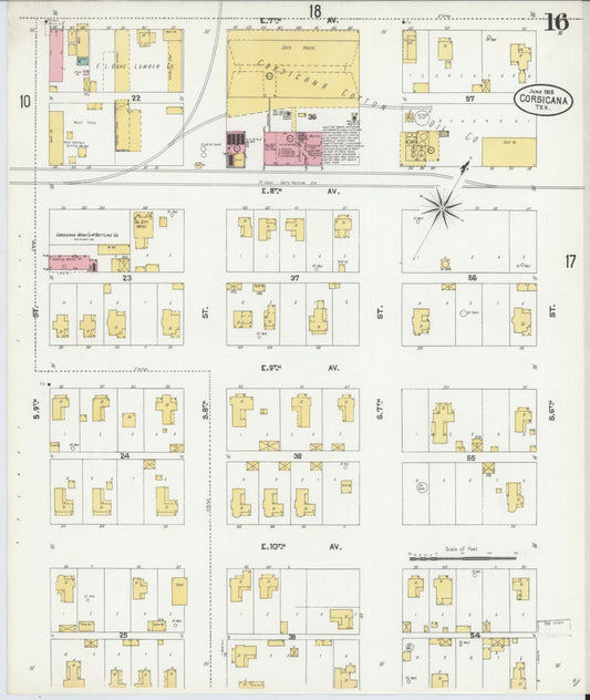 Sanborn Fire Insurance Map from Corsicana, Navarro County, Texas (1905), Sheet #0016 - Historic Sanborn Fire Insurance Map Print, vintage old map wall art, antique decor, genealogy gift, Texas Texas map