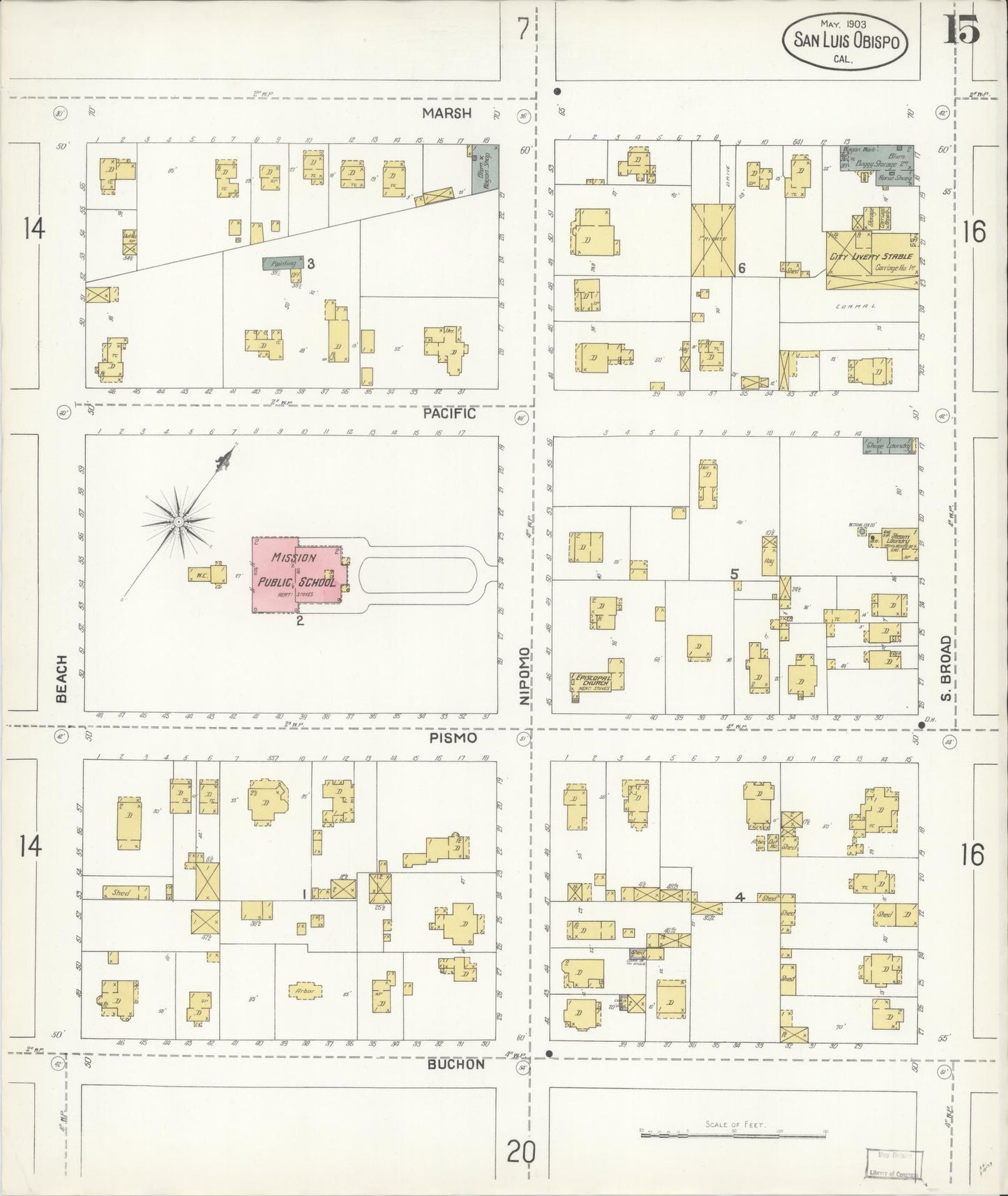 Sanborn Fire Insurance Map from San Luis Obispo, San Luis Obispo County, California (1903), Sheet #0015 - Complete Map Set gallery image, historic Sanborn map, vintage wall art, California California