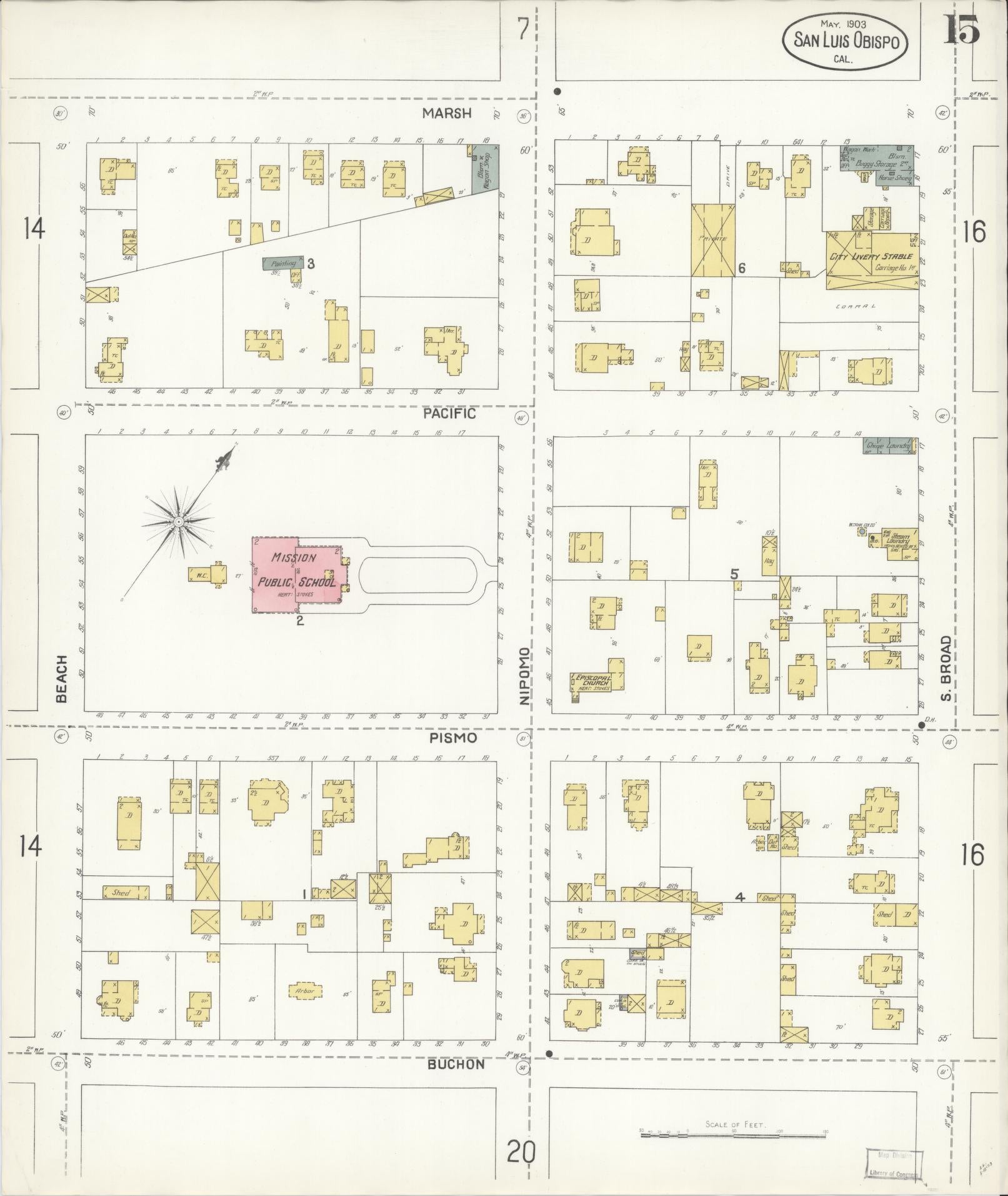 Sanborn Fire Insurance Map from San Luis Obispo, San Luis Obispo County, California (1903), Sheet #0015 - Complete Map Set gallery image, historic Sanborn map, vintage wall art, California California