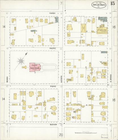 Sanborn Fire Insurance Map from San Luis Obispo, San Luis Obispo County, California (1903), Sheet #0015 - Complete Map Set gallery image, historic Sanborn map, vintage wall art, California California