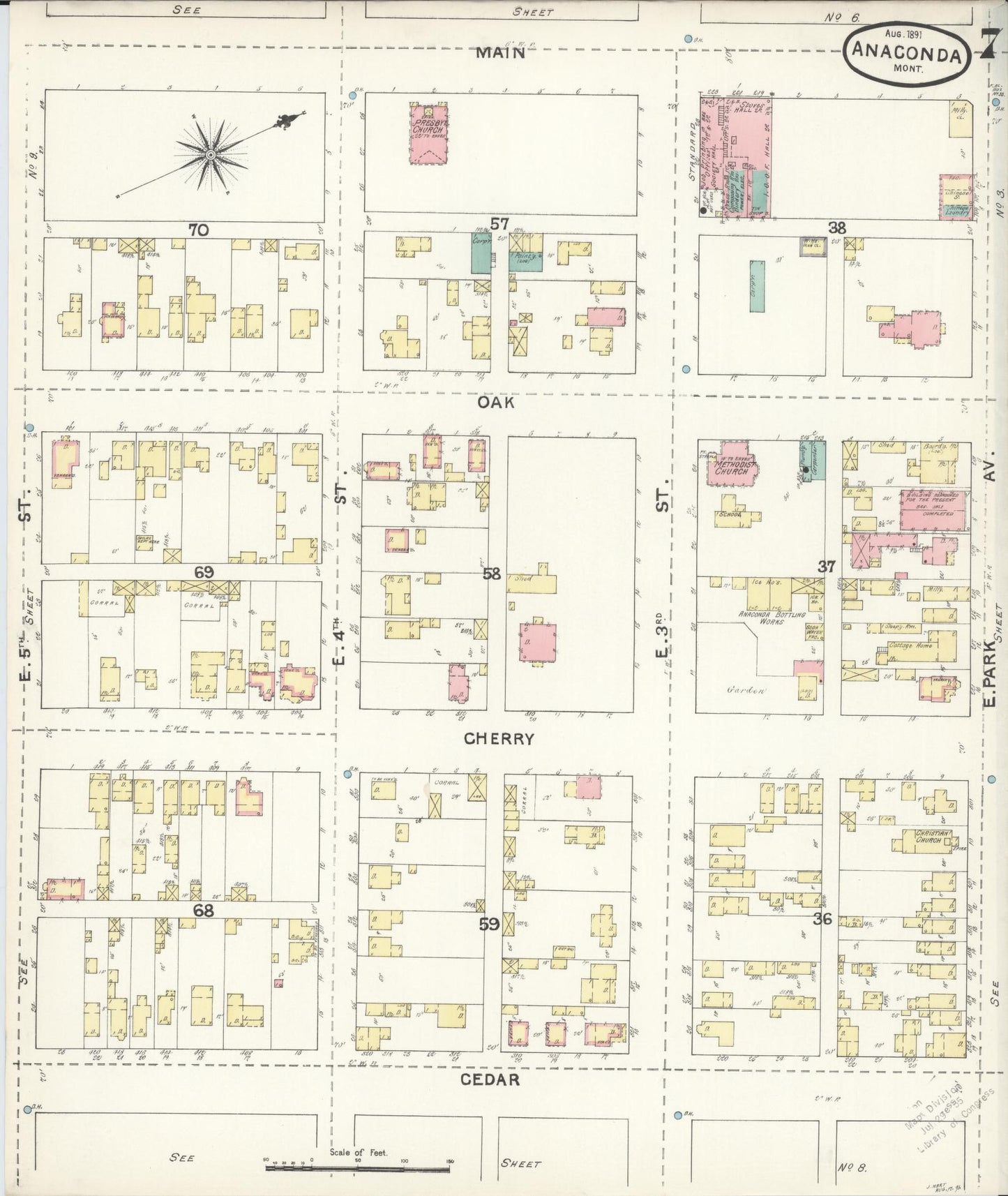 Sanborn Fire Insurance Map from Anaconda, Deer Lodge County, Montana (1891), Sheet #0007 - Complete Map Set gallery image, historic Sanborn map, vintage wall art, Montana Montana