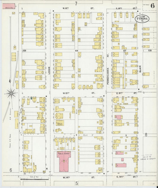 Sanborn Fire Insurance Map from Tyrone, Blair County, Pennsylvania (1901), Sheet #0006 - Historic Sanborn Fire Insurance Map Print, vintage old map wall art, antique decor, genealogy gift, Pennsylvania Pennsylvania map