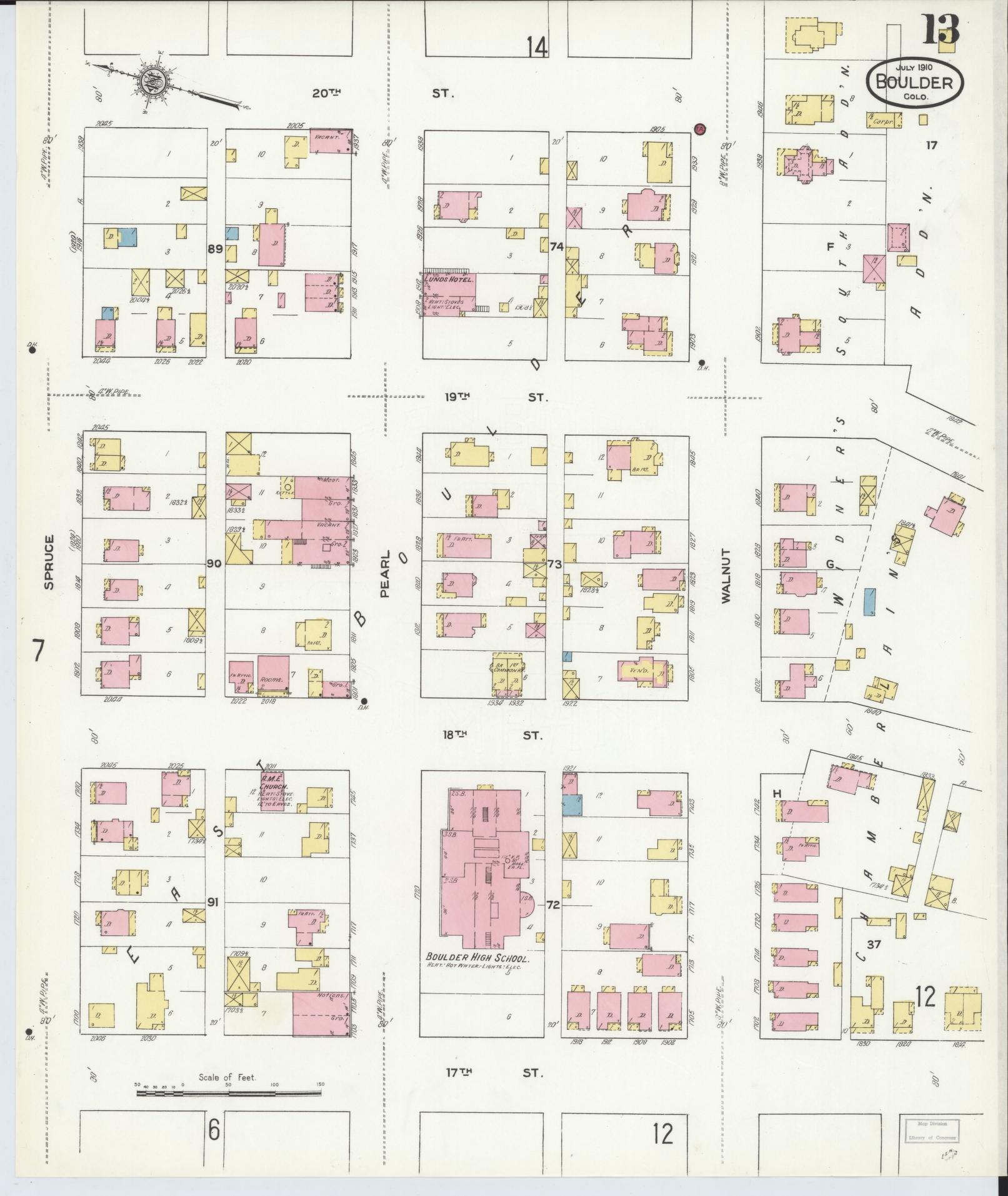 Sanborn Fire Insurance Map from Boulder, Boulder County, Colorado (1910), Sheet #0013 - Historic Sanborn Fire Insurance Map Print, vintage old map wall art, antique decor, genealogy gift, Colorado Colorado map