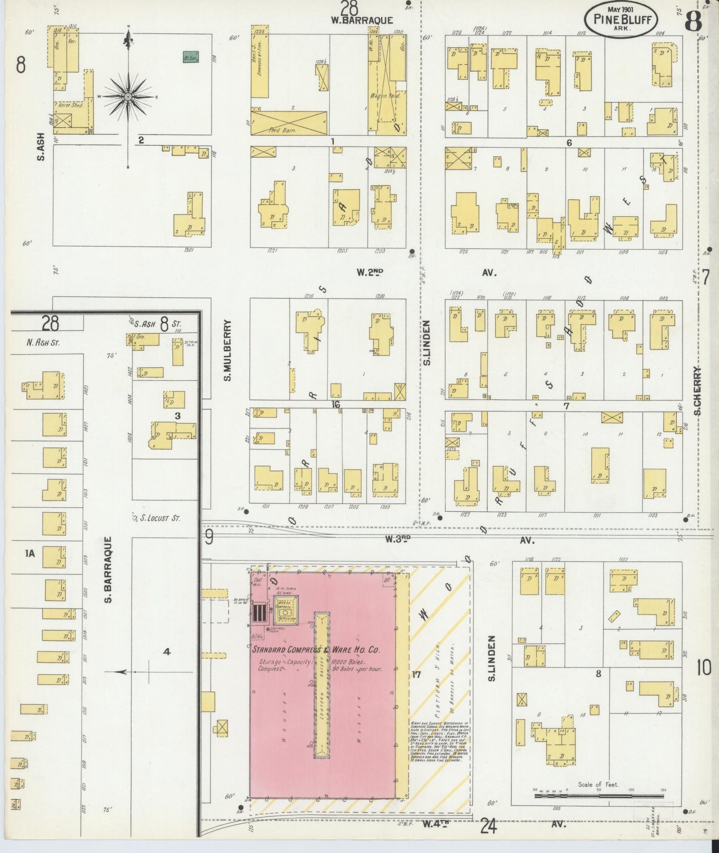 Sanborn Fire Insurance Map from Pine Bluff, Jefferson County, Arkansas (1901), Sheet #0008 - Historic Sanborn Fire Insurance Map Print, vintage old map wall art, antique decor, genealogy gift, Arkansas Arkansas map