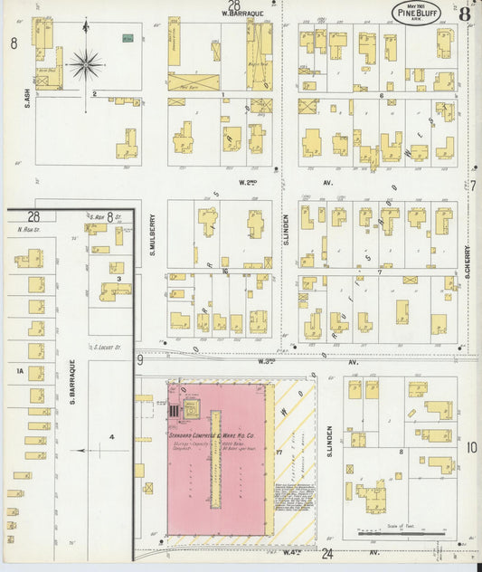 Sanborn Fire Insurance Map from Pine Bluff, Jefferson County, Arkansas (1901), Sheet #0008 - Historic Sanborn Fire Insurance Map Print, vintage old map wall art, antique decor, genealogy gift, Arkansas Arkansas map