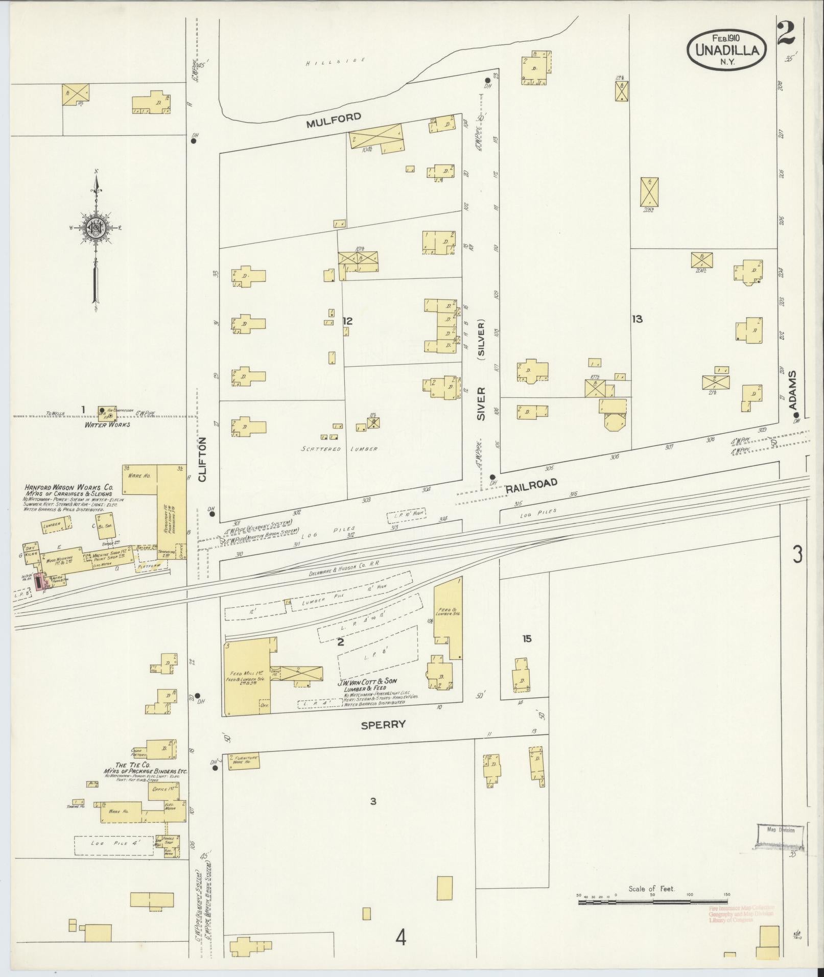 Sanborn Fire Insurance Map from Unadilla, Otsego County, New York (1910), Sheet #0002 - Historic Sanborn Fire Insurance Map Print, vintage old map wall art, antique decor, genealogy gift, New York New York map