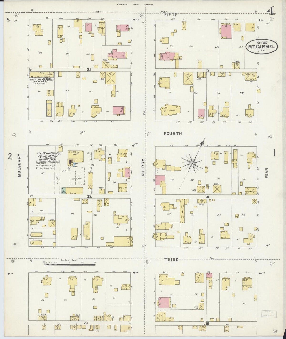 Sanborn Fire Insurance Map from Mount Carmel, Wabash County, Illinois (1897), Sheet #0004 - Complete Map Set gallery image, historic Sanborn map, vintage wall art, Illinois Illinois