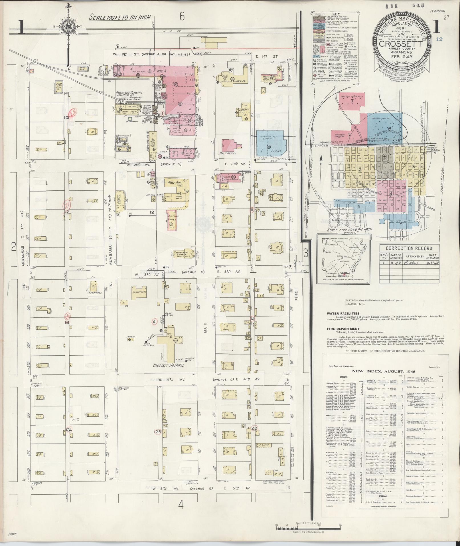 Sanborn Fire Insurance Map from Crossett, Ashley County, Arkansas (1948), Sheet #0001 - Complete Map Set gallery image, historic Sanborn map, vintage wall art, Arkansas Arkansas