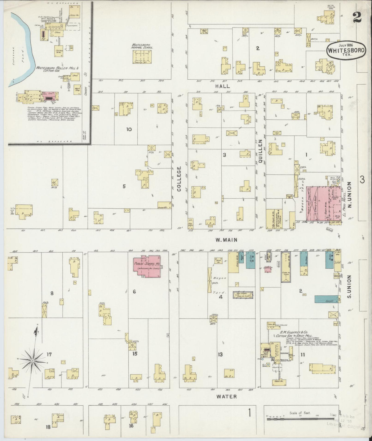 Sanborn Fire Insurance Map from Whitesboro, Grayson County, Texas (1896), Sheet #0002 - Historic Sanborn Fire Insurance Map Print, vintage old map wall art, antique decor, genealogy gift, Texas Texas map