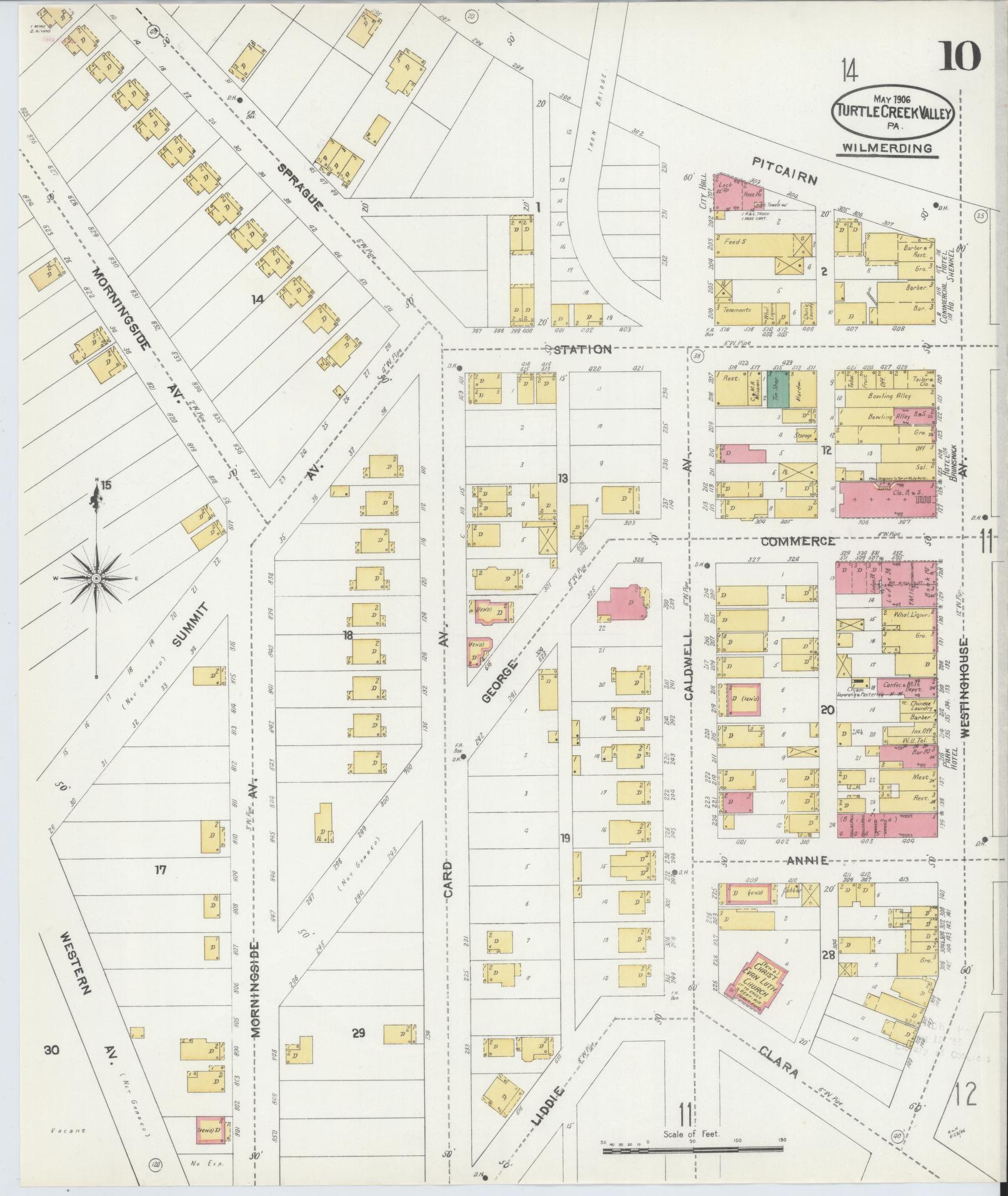 Sanborn Fire Insurance Map from Turtle Creek Valley, Allegheny County, Pennsylvania (1906), Sheet #0010 - Historic Sanborn Fire Insurance Map Print, vintage old map wall art, antique decor, genealogy gift, Pennsylvania Pennsylvania map