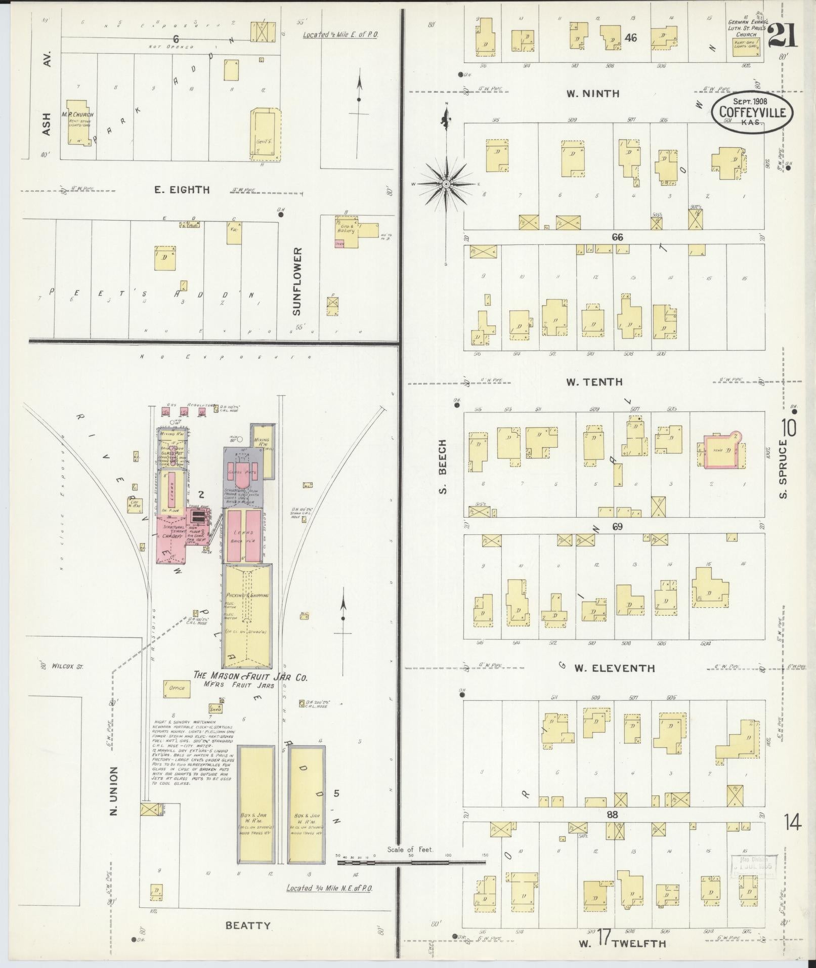 Sanborn Fire Insurance Map from Coffeyville, Montgomery County, Kansas (1908), Sheet #0021 - Complete Map Set gallery image, historic Sanborn map, vintage wall art, Kansas Kansas