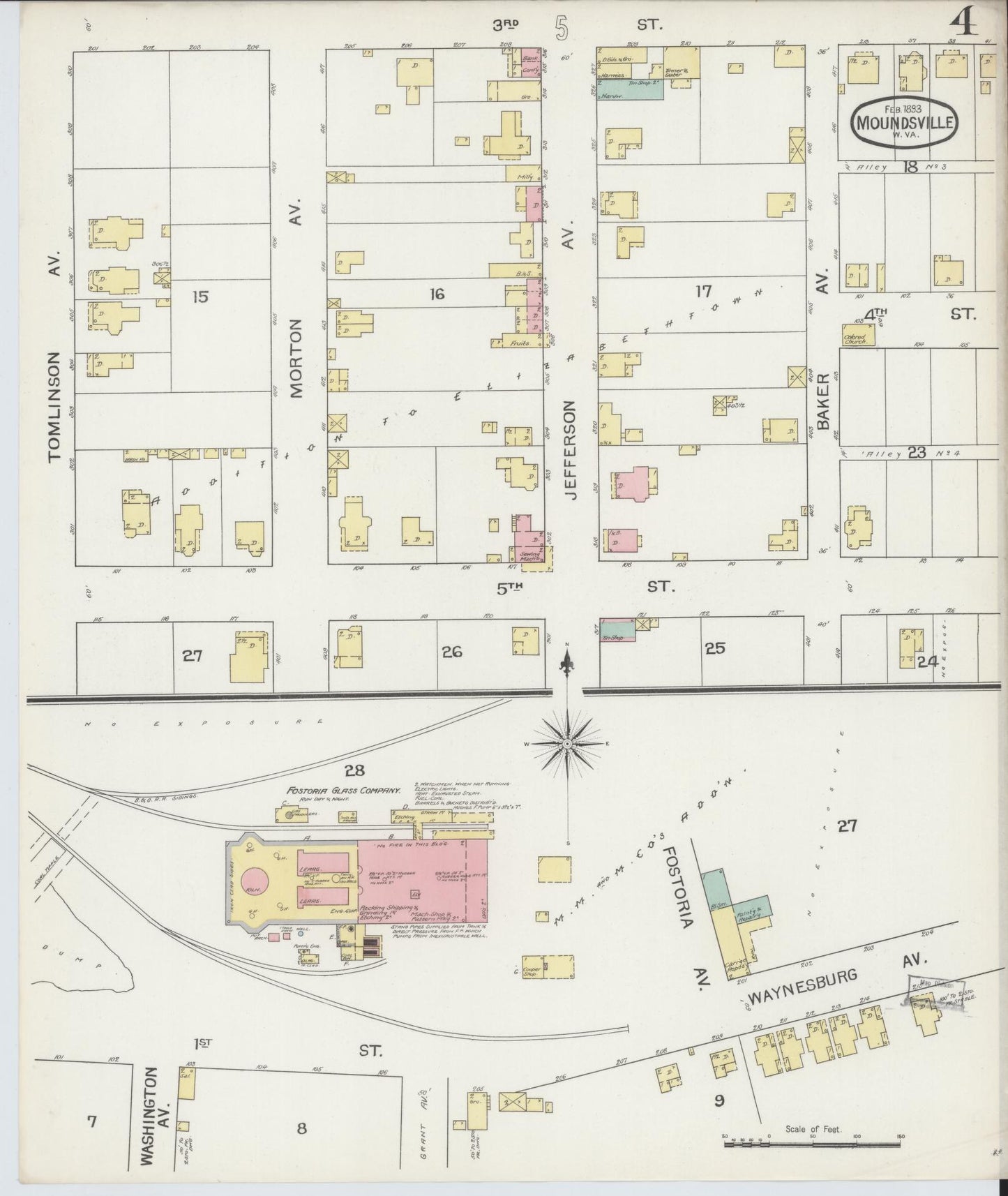 Sanborn Fire Insurance Map from Moundsville, Marshall County, West Virginia (1893), Sheet #0004 - Historic Sanborn Fire Insurance Map Print, vintage old map wall art, antique decor, genealogy gift, West Virginia West Virginia map
