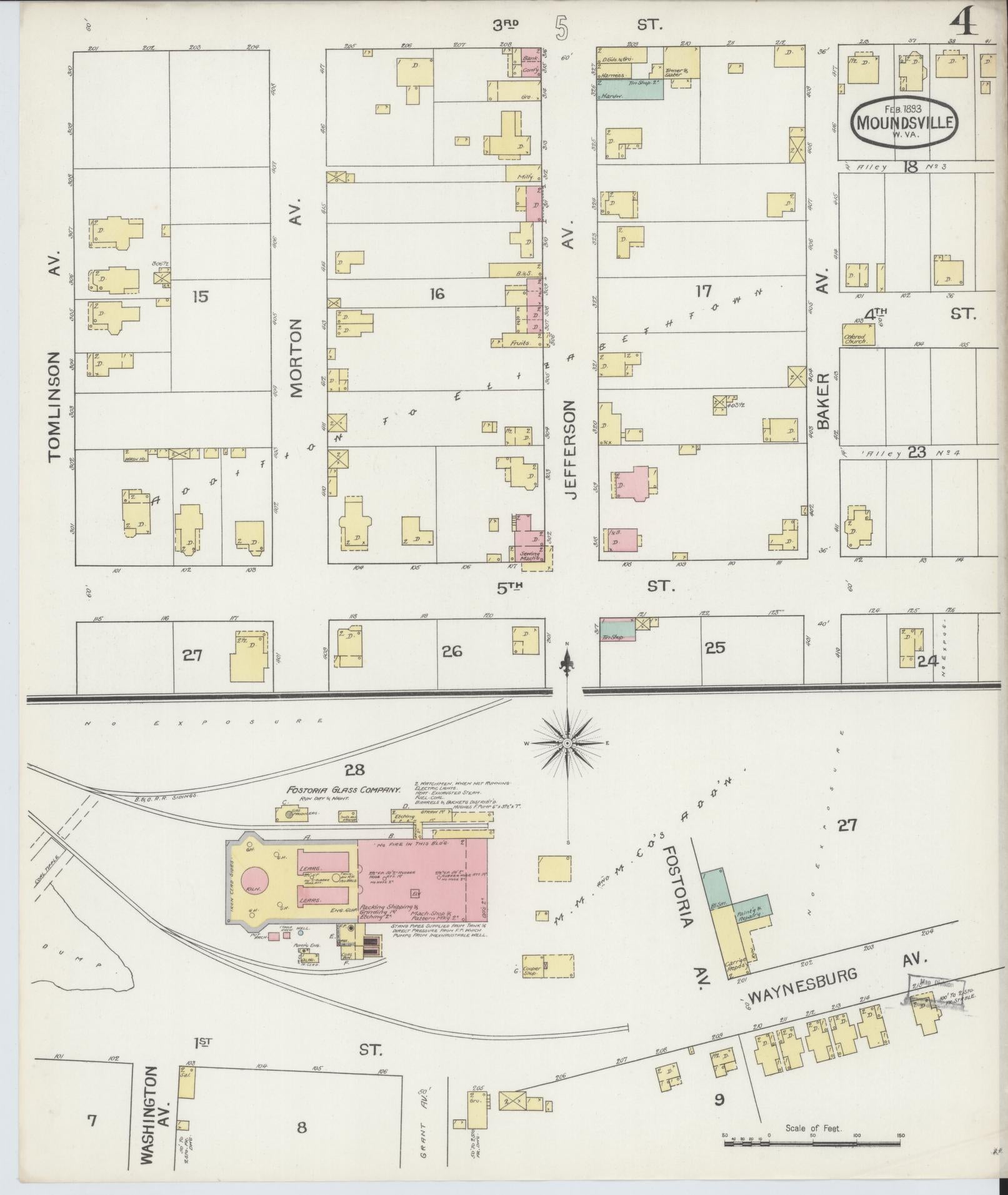 Sanborn Fire Insurance Map from Moundsville, Marshall County, West Virginia (1893), Sheet #0004 - Historic Sanborn Fire Insurance Map Print, vintage old map wall art, antique decor, genealogy gift, West Virginia West Virginia map