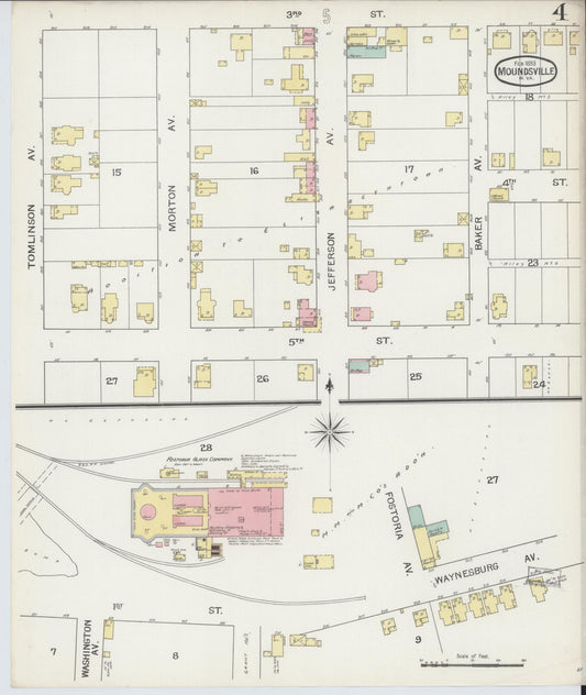 Sanborn Fire Insurance Map from Moundsville, Marshall County, West Virginia (1893), Sheet #0004 - Historic Sanborn Fire Insurance Map Print, vintage old map wall art, antique decor, genealogy gift, West Virginia West Virginia map