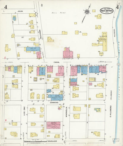 Sanborn Fire Insurance Map from New Smyrna, Valusia County, Florida (1924), Sheet #0004 - Complete Map Set gallery image, historic Sanborn map, vintage wall art, Florida Florida