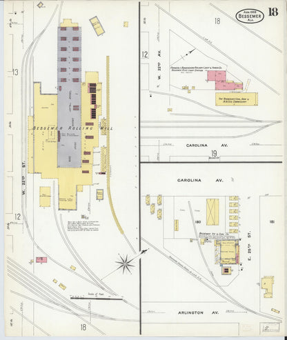 Sanborn Fire Insurance Map from Bessemer, Jefferson County, Alabama (1908), Sheet #0018 - Complete Map Set gallery image, historic Sanborn map, vintage wall art, Alabama Alabama