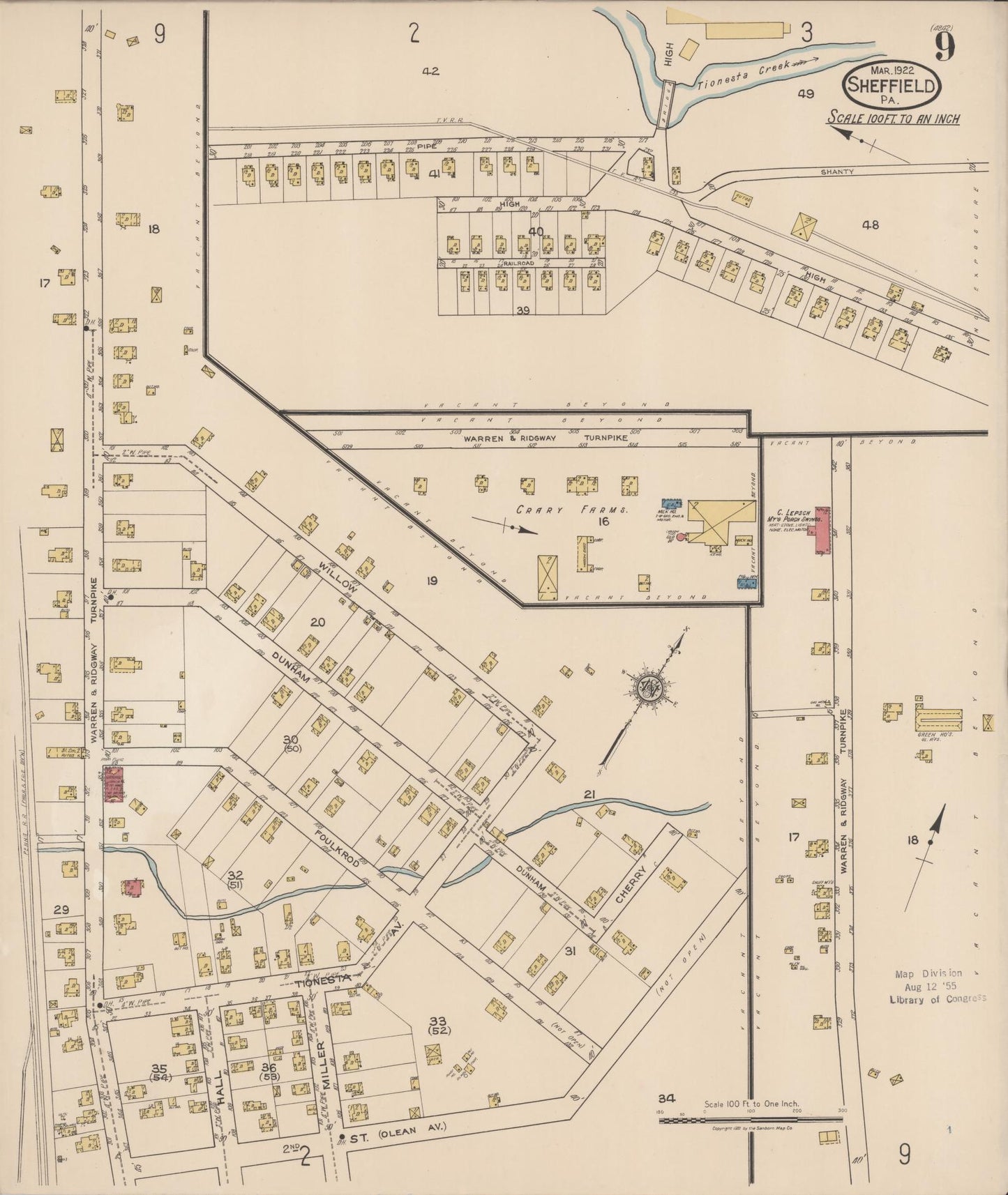 Sanborn Fire Insurance Map from Sheffield, Warren County, Pennsylvania (1922), Sheet #0009 - Complete Map Set gallery image, historic Sanborn map, vintage wall art, Pennsylvania Pennsylvania