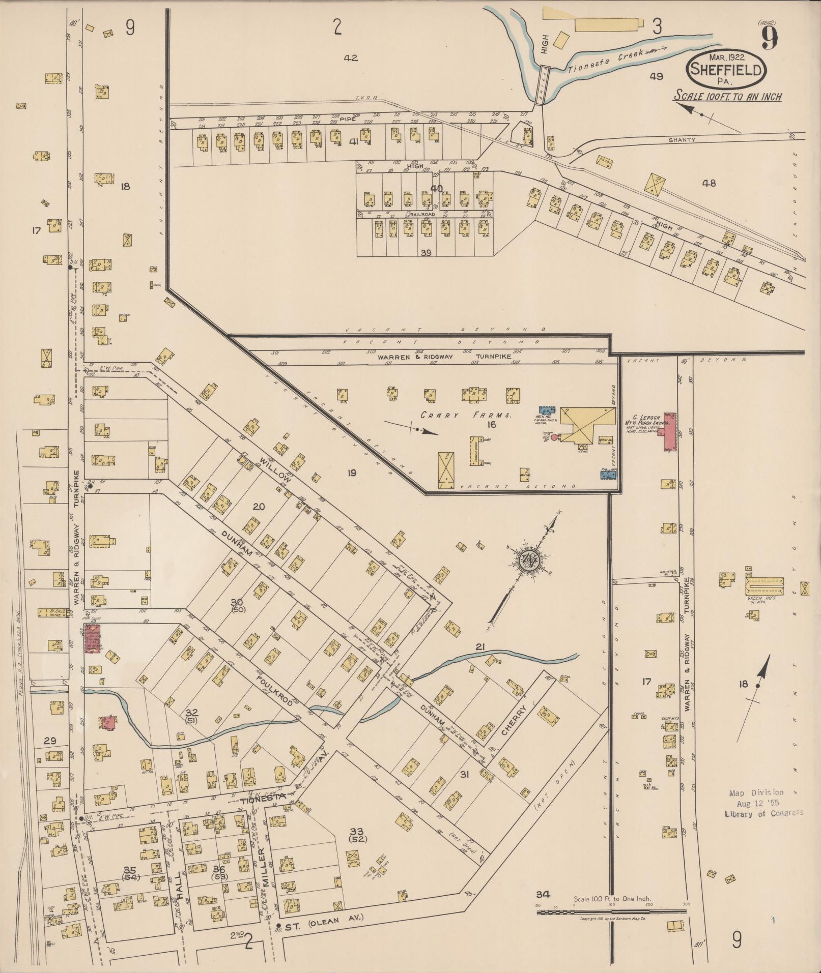 Sanborn Fire Insurance Map from Sheffield, Warren County, Pennsylvania (1922), Sheet #0009 - Complete Map Set gallery image, historic Sanborn map, vintage wall art, Pennsylvania Pennsylvania