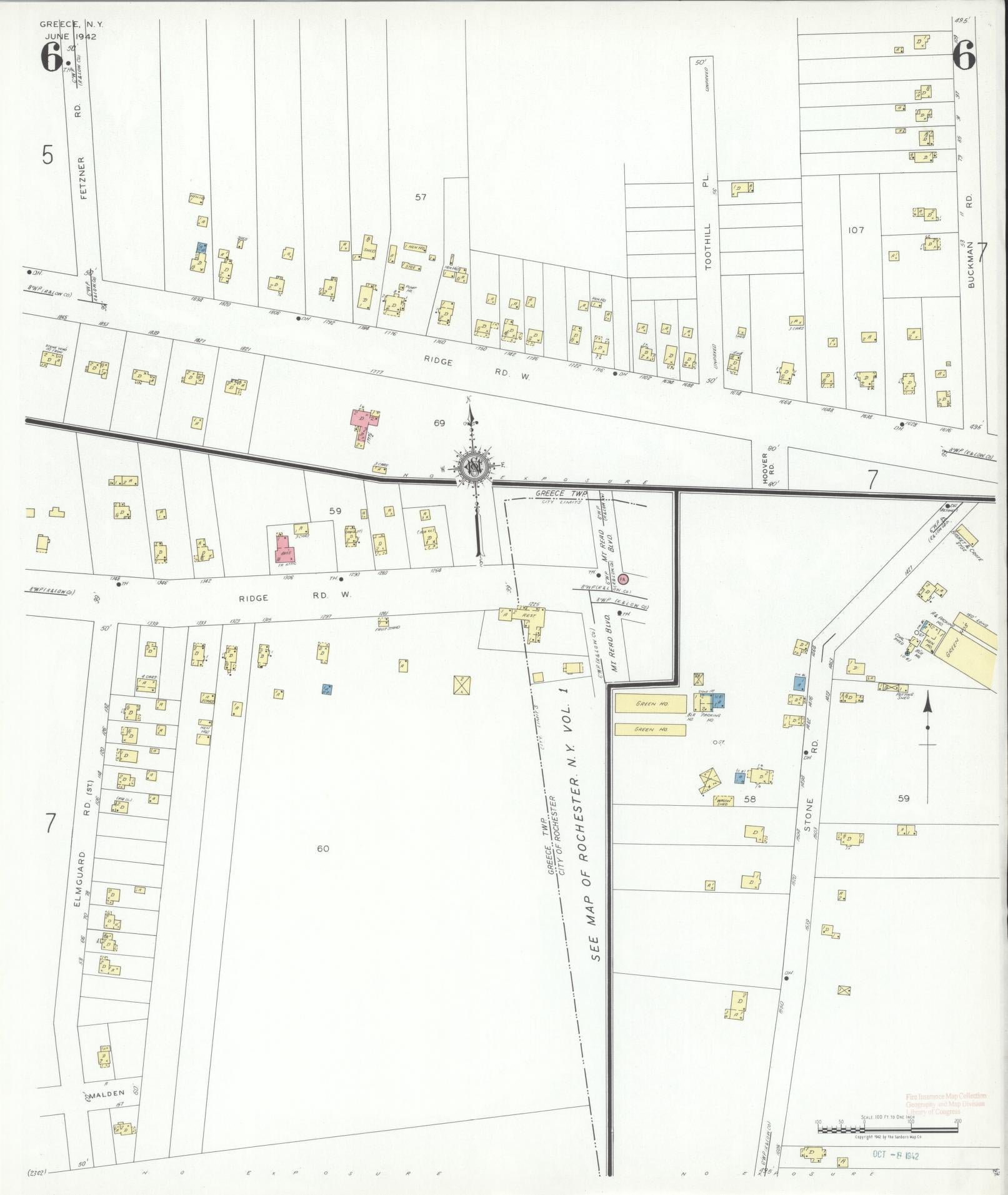 Sanborn Fire Insurance Map from Greece, Monroe County, New York (1942), Sheet #0006 - Complete Map Set gallery image, historic Sanborn map, vintage wall art, New York New York