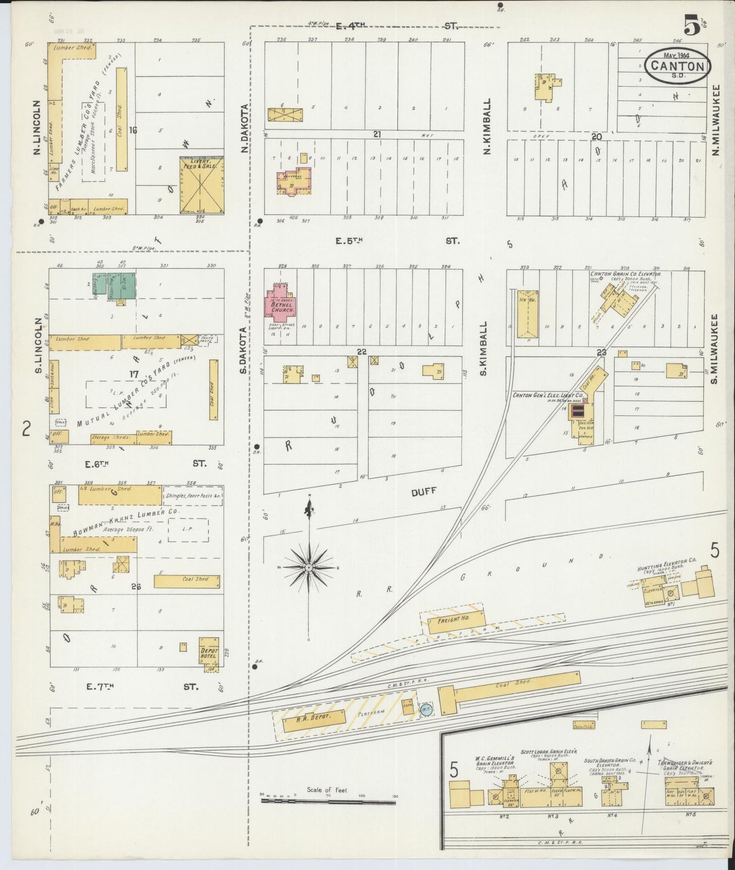 Sanborn Fire Insurance Map from Canton, Lincoln County, South Dakota (1904), Sheet #0005 - Historic Sanborn Fire Insurance Map Print, vintage old map wall art, antique decor, genealogy gift, South Dakota South Dakota map