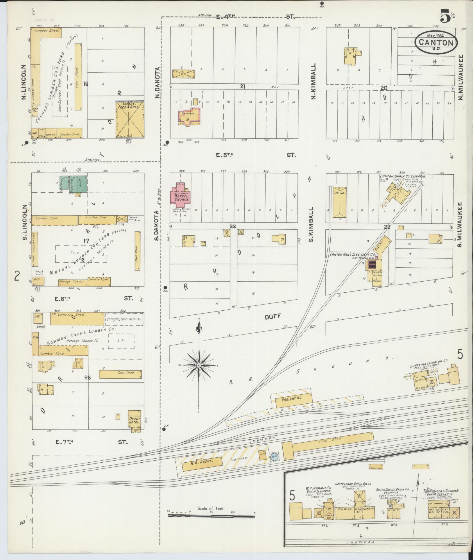 Sanborn Fire Insurance Map from Canton, Lincoln County, South Dakota (1904), Sheet #0005 - Historic Sanborn Fire Insurance Map Print, vintage old map wall art, antique decor, genealogy gift, South Dakota South Dakota map