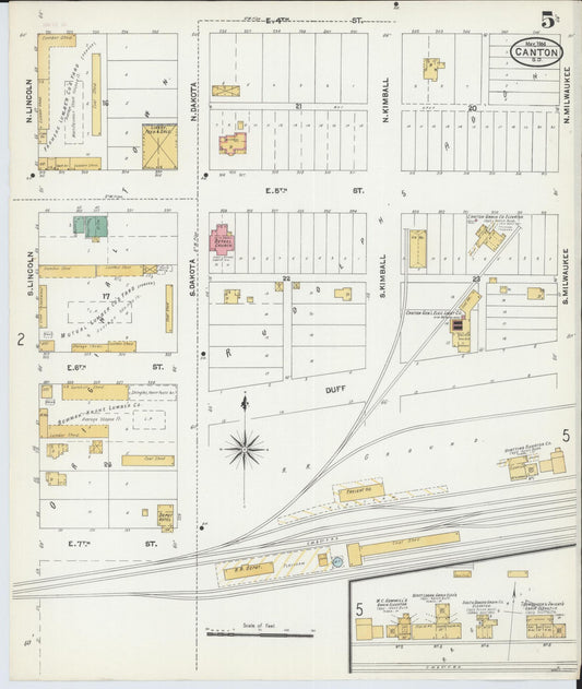 Sanborn Fire Insurance Map from Canton, Lincoln County, South Dakota (1904), Sheet #0005 - Historic Sanborn Fire Insurance Map Print, vintage old map wall art, antique decor, genealogy gift, South Dakota South Dakota map